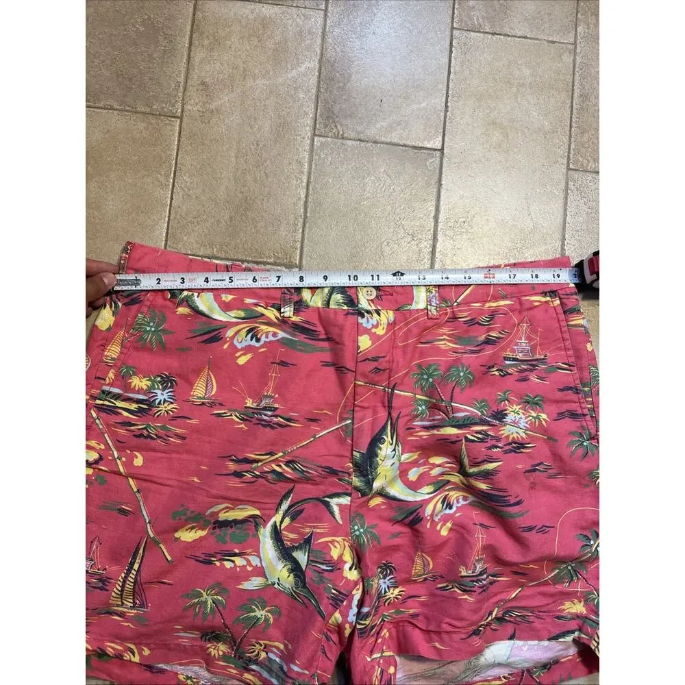 Polo Ralph Lauren Shorts Mens 38 Pink Fishing Linen Bermuda Hawaiian Swordfish